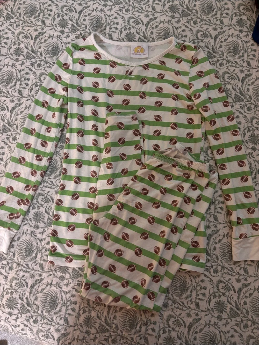 Children's Green & White Striped Football Pajama Set